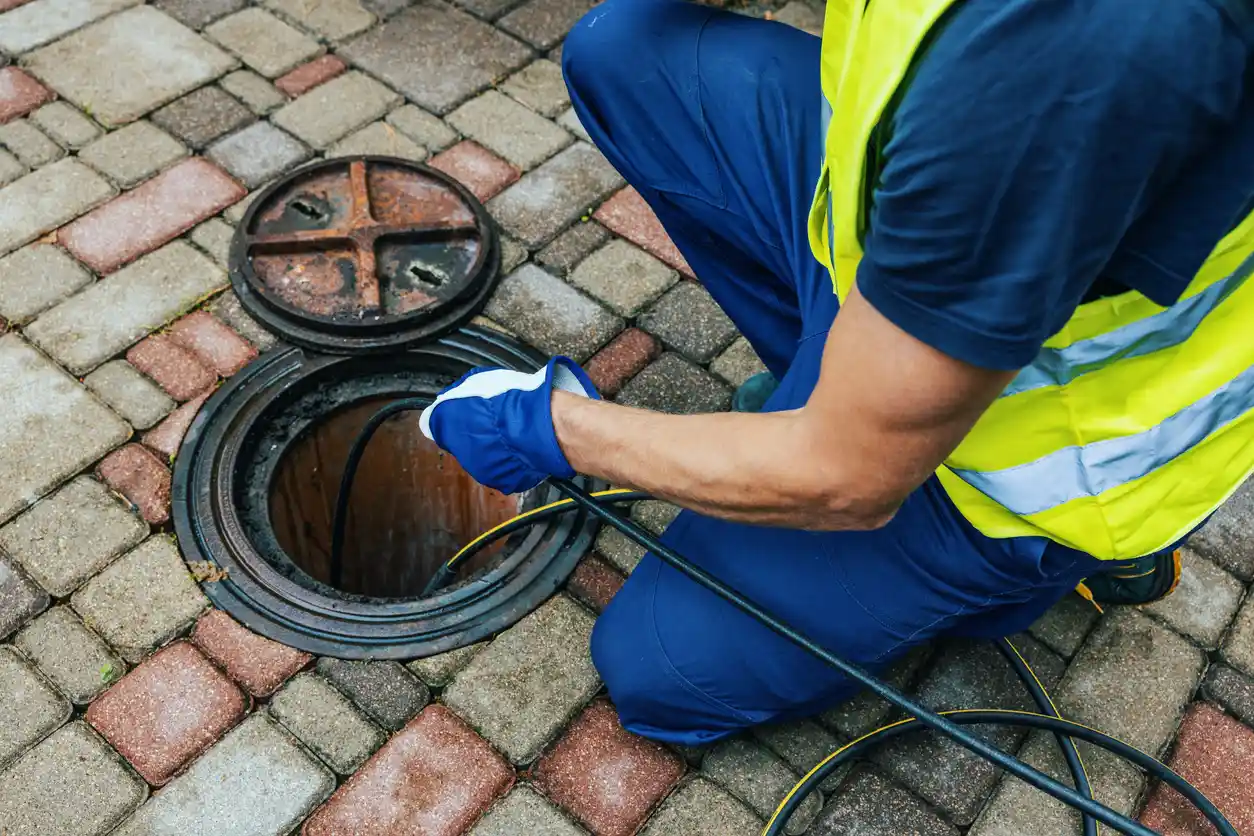 Man inspecting drain with cctv